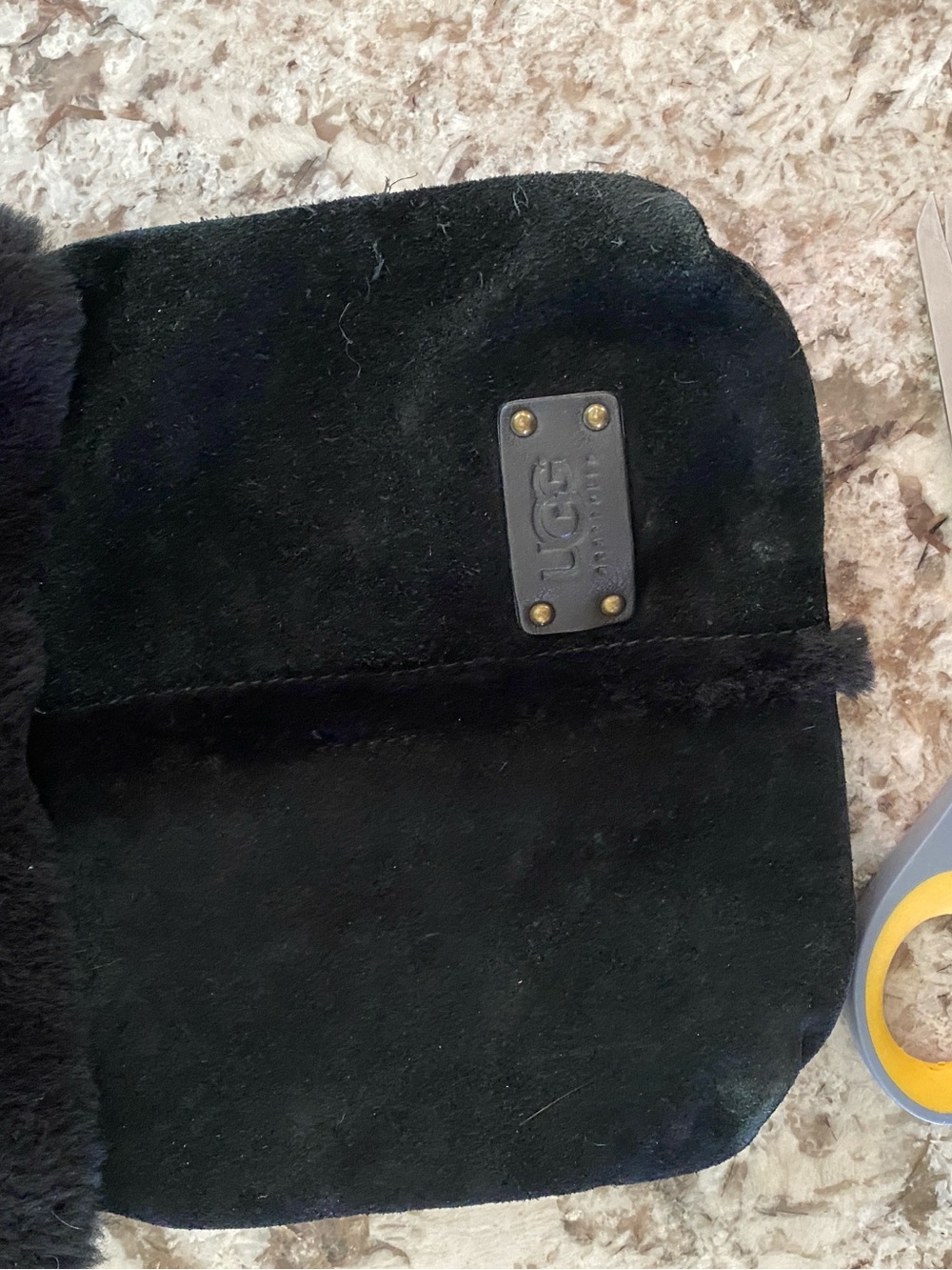 UGG Black Suede Crossbody with Shearling Trim and Brass Accents - Picture 3 of 4